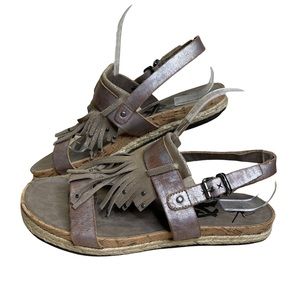 OTBT Tourist Bronze Genuine Leather Fringe Jute Lined Sandal Women’s 8.5